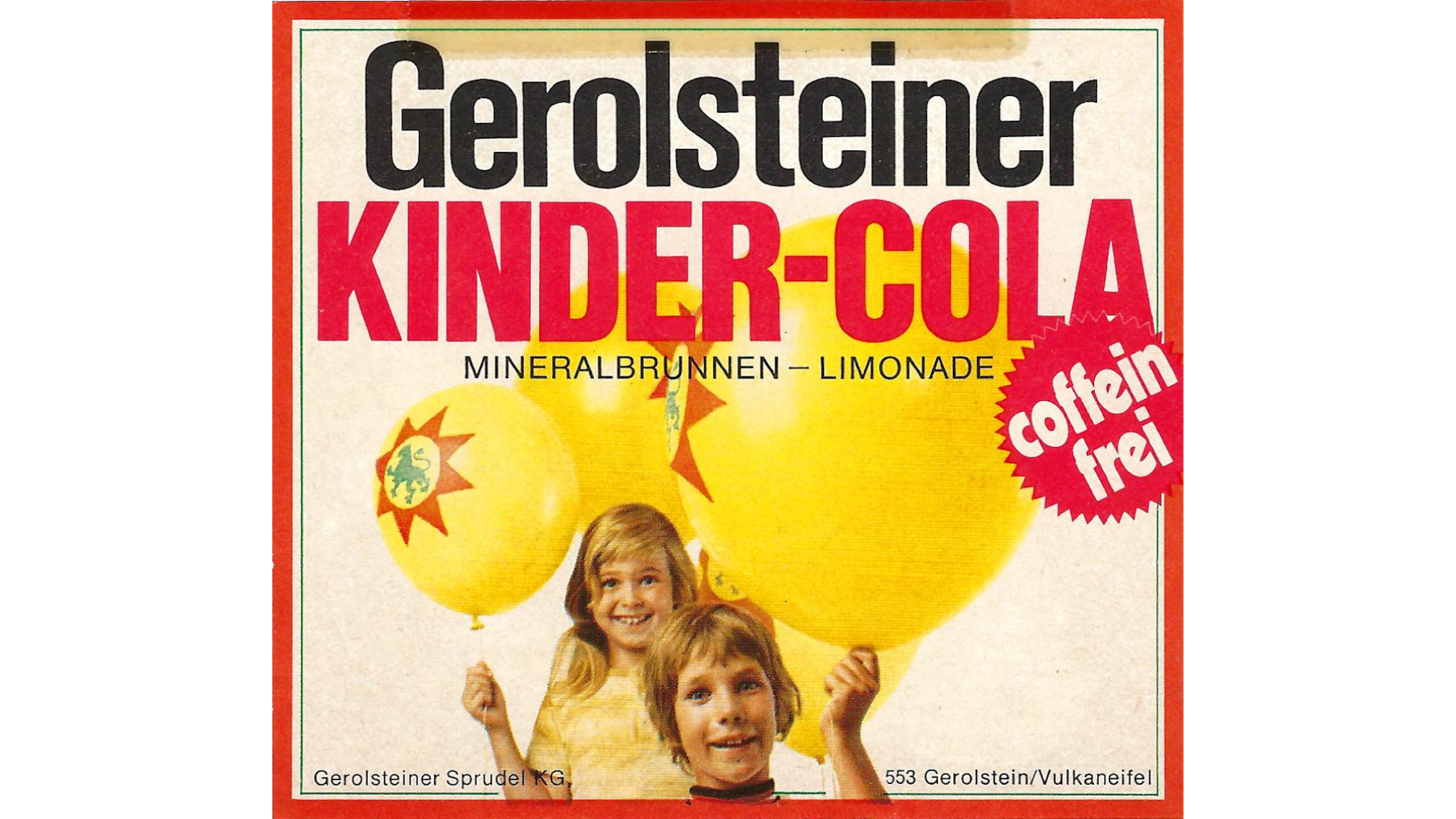 Das Ettiket der Gerolsteiner Kindercola um 1971